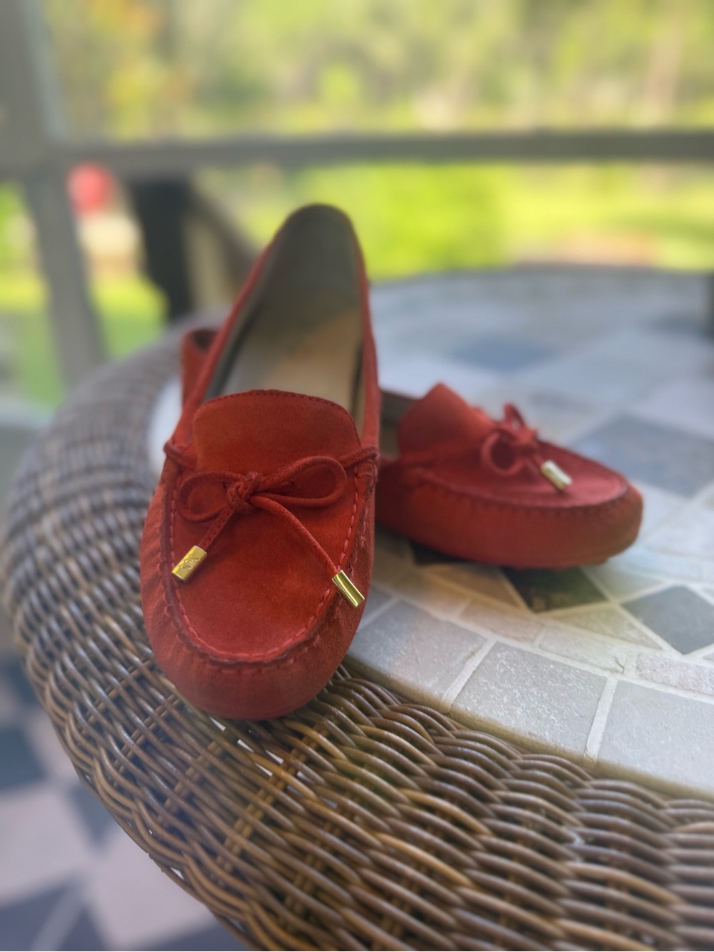 Micheal Kors Red Suede Moccasin Loafers - Bow Accent size 8 1/2